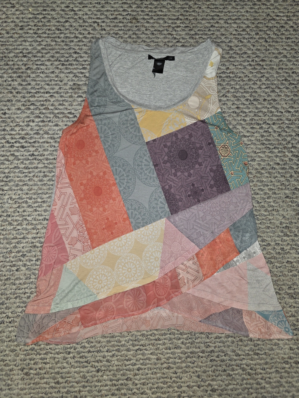 Desigual Multicolor Patchwork Tank Top - Coral, Lavender & Gray